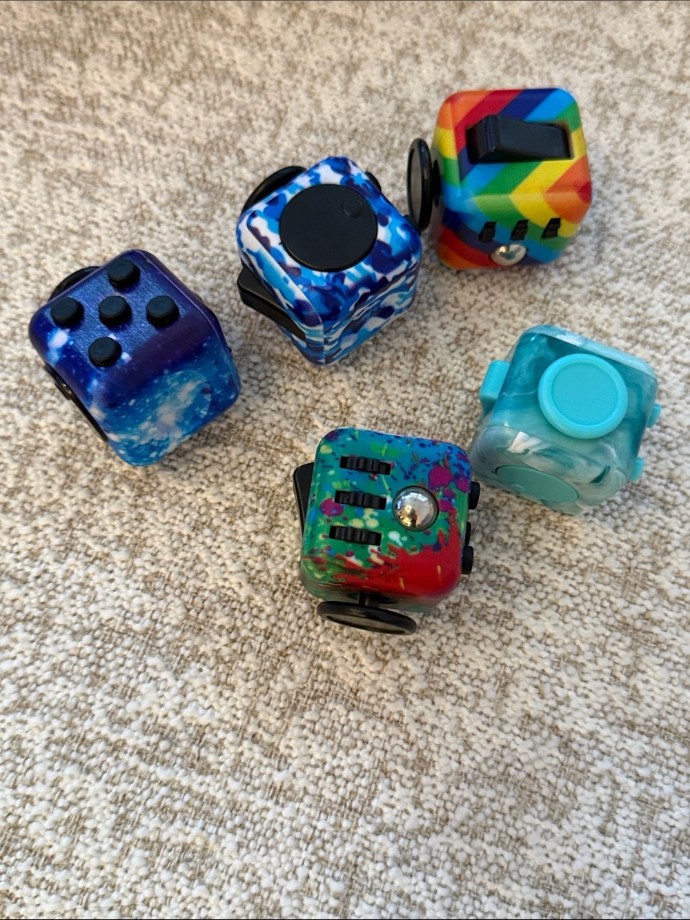 Assorted Colorful Fidget Cube Set - 5 Multicolor Cubes